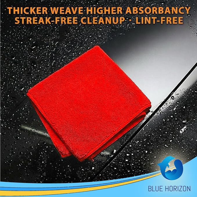 Red Microfiber Cleaning Towels, 3 Dozen Dual-Sided Cleaning Cloths Bulk Pack, Ultra Soft Plush Wash-Cloths, Micro-fiber Detailing Cleaning Cloths for Car, Household and Commercial (Red, 16" x 16")
