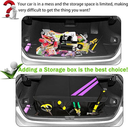 YOSRTER for Dodge Charger Durango Challenger Ram Car Trunk Organizer Collapsible Storage Box with Handle Foldable Lid Non Slip Bottom Sturdy Base Panel 2 Compartment Purple Trim