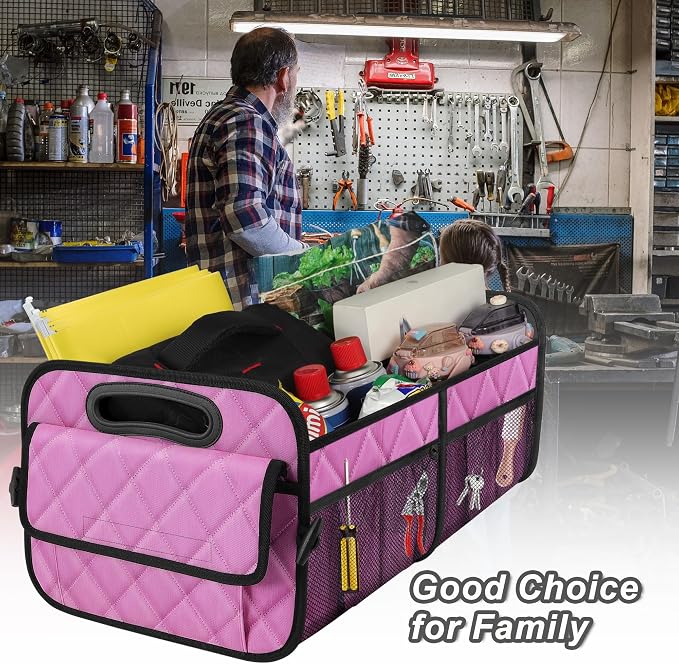 Deosk Car Trunk Organizer for SUV, Car Organizers and Storage with Reinforced Handles, Car Accessories for Women/Men 70L Waterproof Polyester Trunk Organizer(Large, Pink)