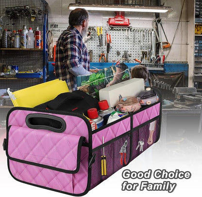 Deosk Car Trunk Organizer for SUV, Car Organizers and Storage with Reinforced Handles, Car Accessories for Women/Men 70L Waterproof Polyester Trunk Organizer(Large, Pink)