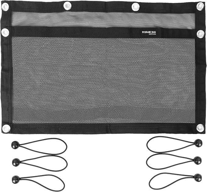 Upgrade Boat Storage Bag,Mesh Suspended Storage Organizer, Cargo Net Pocket Organizer Pouch Bag,Boat,Truck SUV Travel Long Road Trip Camping Interior Accessories with 6 pcs Elastic Ring (24 INCH)