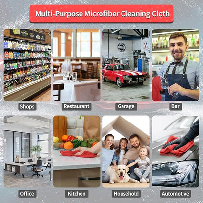 Shop Towels Rags, 100 Pack Microfiber Cleaning Cloth Bulk Absorbent Detailing Rags, Lint-Free Microfiber Towels for Cars, Mechanic, Shop, Garage & Housekeeping 11.5"*11.5" Red