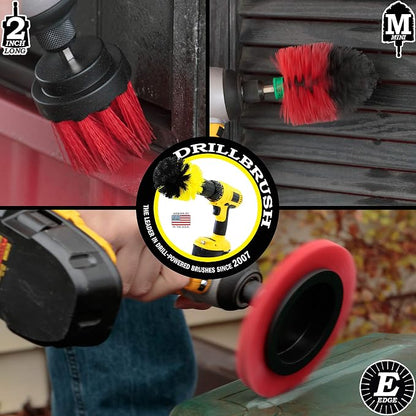 Red Stiff 3 Piece Outdoor Power Scrubber Brush Kit - Garden Patio Scrubbing Tool - Deck Cleaning Brush Set - Concrete Scrubbing Tool Set - Brick and Stone Outdoor Scrubber Kit
