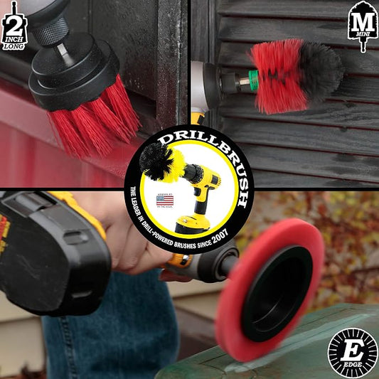 Red Stiff 3 Piece Outdoor Power Scrubber Brush Kit - Garden Patio Scrubbing Tool - Deck Cleaning Brush Set - Concrete Scrubbing Tool Set - Brick and Stone Outdoor Scrubber Kit