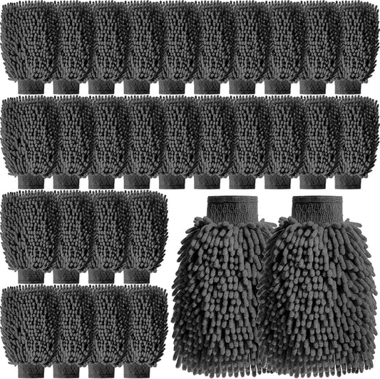 24 Pack Car Wash Mitt Bulk Microfiber, 10'' x 8'' Chenille Car Wash Mitt Gloves, Scratch Free Double Sided No Lint No Marks for Truck SUV and All Vehicle Surfaces (Grey)