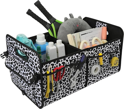 AOKJOY Car Trunk Organizer Car Storage Organizer Collapsible Multi Compartment Car Organizer Adjustable Straps Car Organizer for SUV(Cow)