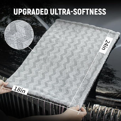 LIVOS 1000GSM Car Drying Towel, 18" x 24" Dual Sided Microfiber Towels for Cars, Ultra Absorbent Lint & Scratch-Free, Edgeless Twisted-Loop, Premium Wash Towel, Wave Silver&Grey