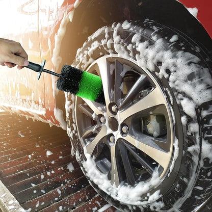 TAKAVU Master Wheel & Tire Brush, Easy Reach Rim Detailing Brush, Multipurpose Use for Wheels, Rims, Exhaust Tips, Motorcycles (Green)