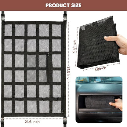 Upgrade Car Ceiling Cargo Net Pocket,31.5"x21.6" Double-Layer Roof Storage Organizer,Overhead Net for SUV & Van Camping,Travel Road Trips,Van Life Essentials,Fit 4 Handle Vehicles