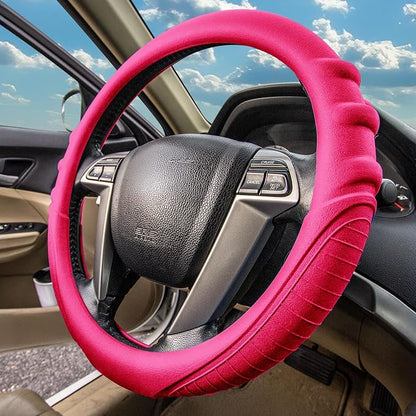 FH Group Universal Fit Silicone with Grip and Pattern Massaging Grip Steering Wheel Cover Fits Most Cars, SUVs, Trucks, and Vans Magenta