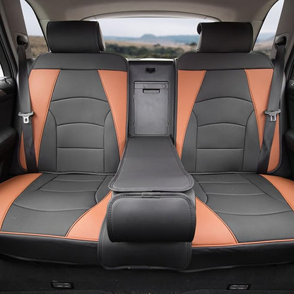 FH Group Ultra Comfort Highest Grade Faux Leather Full Set Cushion Pads Car Seat Covers for Front and Rear– Universal Fit for Cars Trucks & SUVs (Brown/Black)