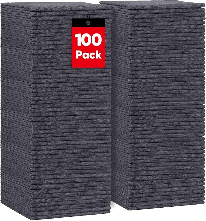 HOMEXCEL Grey Microfiber Cleaning Cloths, 100 Pack Microfiber Towels for Cars, Lint Free & Scratch-Free Bulk Cleaning Rags for House, Kitchen, Car and Shop, Absorbent Cleaning Towels 11.5 x 11.5 inch
