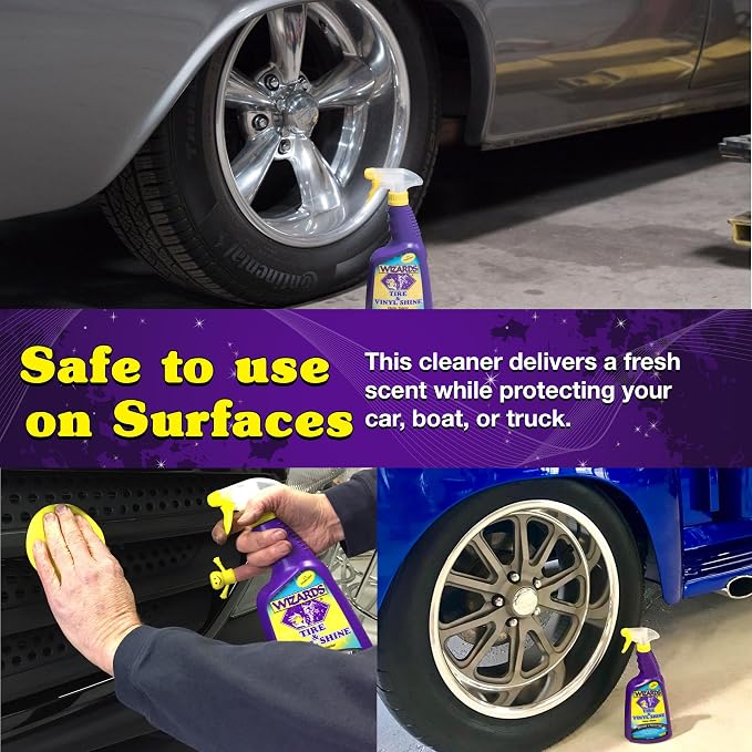 Wizards Tire and Wheel Vinyl Shine - Professional Detailing Spray - Dresses & Protects Tires, Trim, and Wheels - UV Protectant for Rubber, Vinyl, and Matte Surfaces - Automotive Care Spray - 22 oz