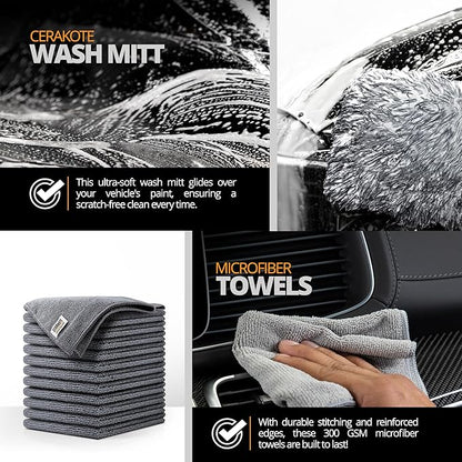 Cerakote Foundation Bundle - Exterior Wash & Ceramic Protection Kit with Microfiber Towels - At-Home Car Wash and Detailing Set - Easy Ceramic Protection for Vehicle Interior and Tires