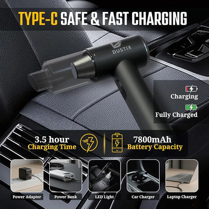 Car Vacuum Cordless Handheld Vacuum Cleaner Mini Portable Car Vacuum Brushless Motor Rechargeable Type C Blower Inflator Deflator Car Cleaning Kit (DX-1 Pro)