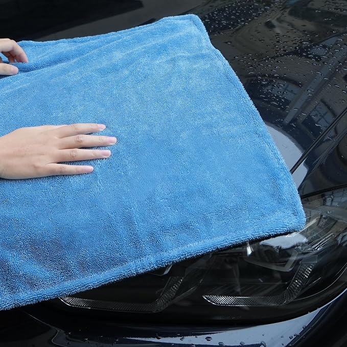 LIVOS 1000GSM Car Drying Towel, 18" x 24" Dual Sided Microfiber Towels for Cars, Ultra Absorbent Lint & Scratch-Free, Edgeless Twisted-Loop, Premium Wash Towel, Blue&Grey