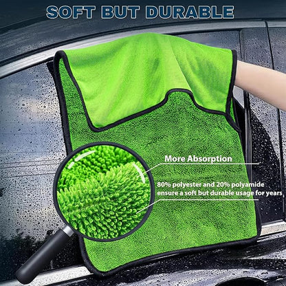 Aidoclip 4PCS Car Drying Towel Microfiber Detailing Kit - 36x24 in Car Towels Cleaning Supplies, Reusable Shammy Quick Dry Cloth for Carwash, for Auto, Boat, RV, Garage & Home (Green)