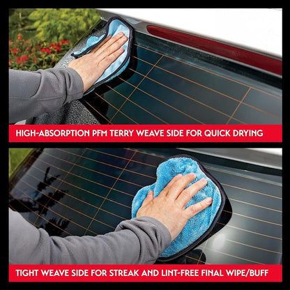 Griot's Garage PFM Dual Weave Glass Towels for Car Windows and Windshield Cleaning, Cloths for Auto Detailing, Double-Sided, Set of 4, 9" x 9", 55582