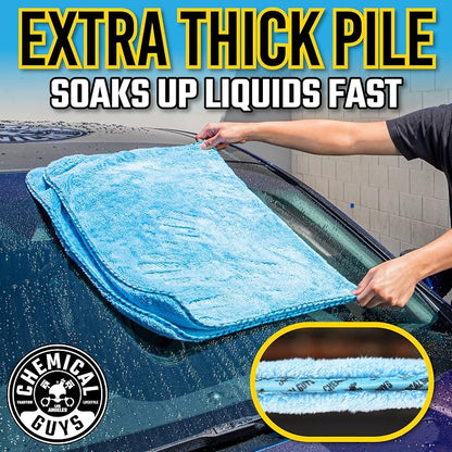 Chemical Guys Woolly Mammoth Large Microfiber Drying Towel - 36 x 25 Inch Blue, Ultra Plush Super Absorbent Car Drying Towel for Cars, Trucks, SUVs, Motorcycles, RVs, and Auto Detailing