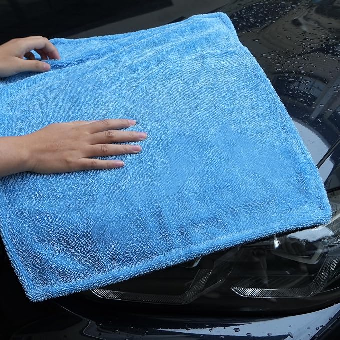 Greenfound 1000GSM Car Drying Towel 18"x24", Edgeless Double Twist Pile, Ultra Absorbent Microfiber Towel, Scratch-Free Lint-Free Streak-Free for Auto Detailing & Car Wash – Blue&Grey