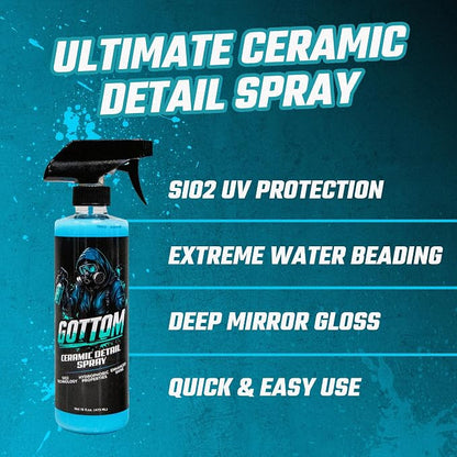 Gottom Ceramic Detail Spray - 16 oz - SiO2 Hydrophobic Deep Shine Ultra Gloss Top Coat Detailer to Enhance, Extend & Protect - Scented with Midnight Ice