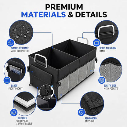 Car Trunk Organizer, Portable, Collapsible, Waterproof, Oxford Cloth, Aluminum Handle, Ideal for SUVs, Cars, Camping, Storage