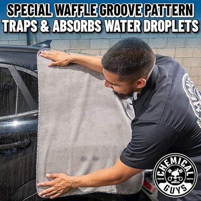 Chemical Guys Waffle Weave Gray Matter Microfiber Drying Towel - 25" x 36",Premium Blend Microfiber Towel with Soft-Banded Edging for Scratch-Free Car Drying,Ultra Absorbent,(Pack of 12)