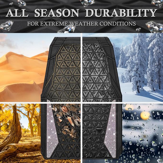 CAR PASS Bling Diamond Car Mats Rubber Floor Mats Full Set Anti-Slip 3D Rhombus Waterproof Trim Fit Liner Universal Glitter Crystal Sparkly Shining Rhinestone Girl Women SUV Sedan, Multicolor Diamond