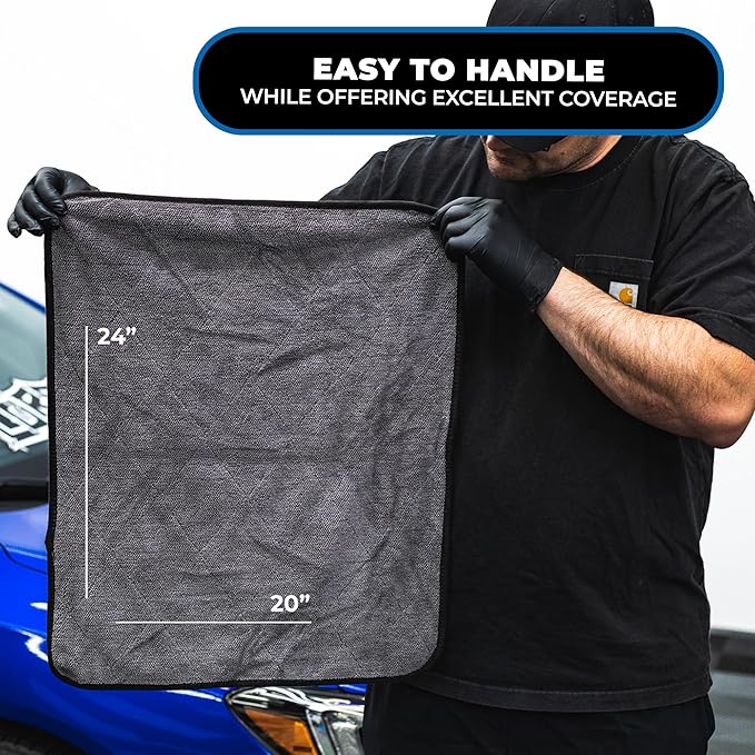 The Rag Company - Double Twistress (2-Pack) Professional Korean 70/30 Blend, Twist Loop Microfiber Drying Towels Car Detailing, Lint-Free, Streak-Free, Multipurpose Use, 850gsm, 20in x 24in, Grey