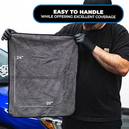 The Rag Company - Double Twistress (2-Pack) Professional Korean 70/30 Blend, Twist Loop Microfiber Drying Towels Car Detailing, Lint-Free, Streak-Free, Multipurpose Use, 850gsm, 20in x 24in, Grey