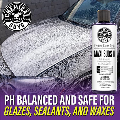 Chemical Guys CWS/1010/64 Maxi-Suds II Foaming Car Wash Soap (Works with Foam Cannons, Foam Guns or Bucket Washes) Safe for Cars, Trucks, Motorcycles, RVs & More, 64 fl. Oz (Half Gallon), Grape Scent