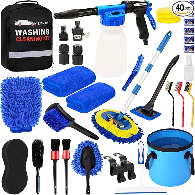 Car Wash Detailing Kit, Car Washing Kit with Foam Gun, Car Wash Brush | Car Wash Kit High-Pressure Foam Spray, Car Cleaning Bucket,Towels Tire Brush Car Washing Kit Is Complete Car Care Tools