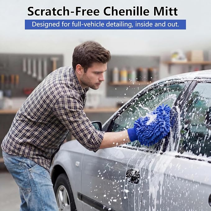 Car Wash Mitt,Detailing Ultra-Soft Chenille Microfiber Auto Gloves,Scratch-Free&Lint-Free,Safe for Trucks,SUVs, RVs&More