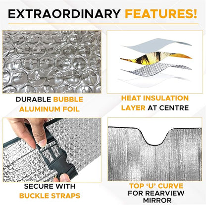 EcoNour Accordion Windshield Sun Shade for Jeep Wrangler | Car Shade Front Windshield Designed for Jeep Wrangler| Dashboard Sun Visor for UV and Heat | XS 53 x 17 inches