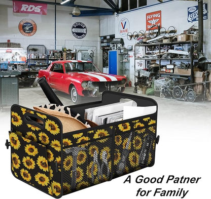 Femuar Car Trunk Organizer with 72L Large Capacity Waterproof Collapsible and 11 Pockets, Trunk Organizer for Car SUV/Jeep/Sedan, Large Size, Sunflower