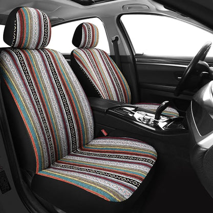 HAIYAOTIMES Baja Saddle Blanket Car Seat Covers Front Set with Seat Belt Pads, Washable Breathable Seat Covers for Cars, Universal Fit Interior Covers for Most Sedan Truck SUV, Airbag Compatible, Red