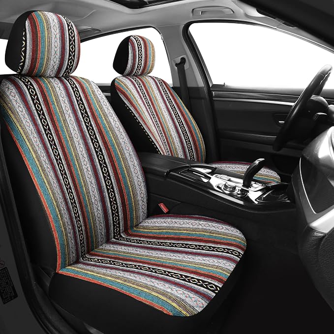 HAIYAOTIMES Baja Saddle Blanket Car Seat Covers Full Set with Seat Belt Pads, Washable Breathable Seat Covers for Cars, Universal Fit Interior Covers for Most Sedan Truck SUV, Airbag Compatible, Red