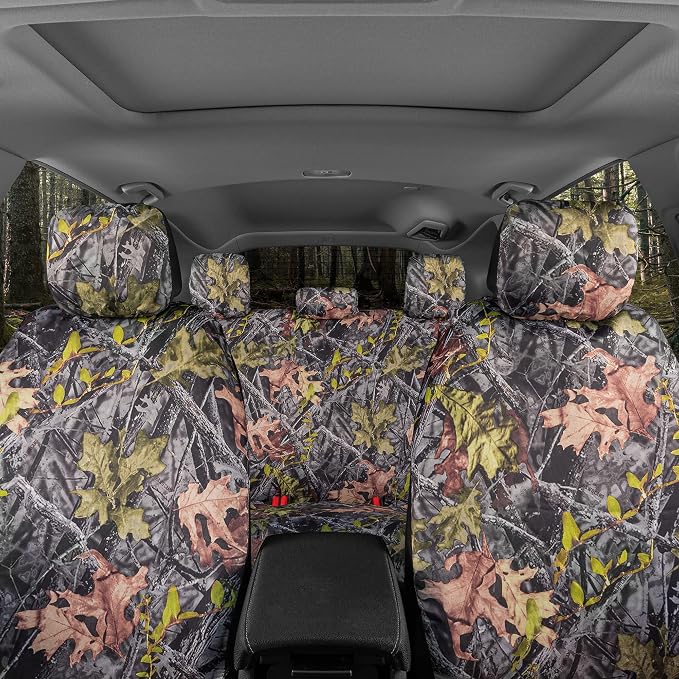 BDK Camo Car, Full Set – Realistic Green Forest Camouflage Automotive Front & Bench Back Seat Cover, Camoflauge Interior Protectors for Auto Truck Van & SUV