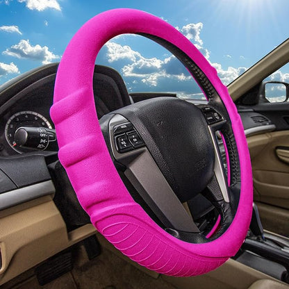 FH Group Universal Fit Silicone with Grip and Pattern Massaging Grip Steering Wheel Cover Fits Most Cars, SUVs, Trucks, and Vans Hot Pink