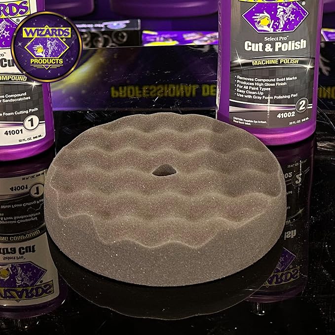 Wizards Finisher Buffing Pad - Provides a Smooth Finish with No Swirls - Grip Hold with Recessed Backing - Works with All Kinds of Compounds and Glazes - ‎8" x 1.5"