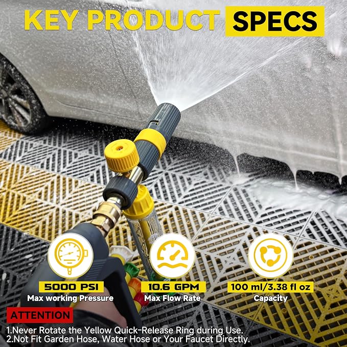 PWACCS Pressure Washer Gun with Foam Cannon, 100 ML | Mini No-Dilution Foam Cannon Pro Power Wash, Soap Cannon, 4 Nozzle Tips, For Car Wash