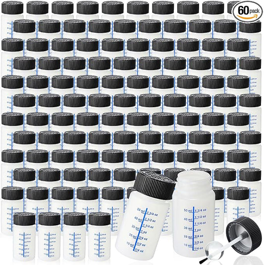 Mumufy 60 Pcs Touch up Paint Bottles with Brush and Lid Empty Touch up Bottle with Mixing Balls 2 oz Fluid Capacity Leftover Paint Container for Car Scratches Repair (Black,Blue)