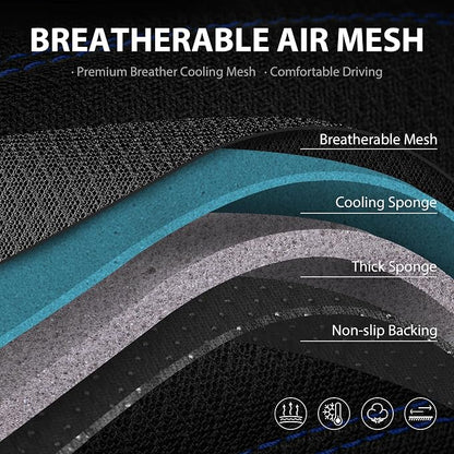 CAR PASS Comfortable 3D Foam Mesh Leather Car Seat Covers Full Sets, Air Cool Mesh Breathable Seat Covers for Car, Universal 5 Seats Fit for SUV Truck Sedan Automotive, Airbag Compatible,Black Blue