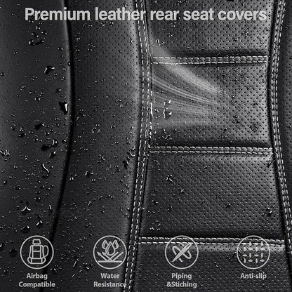 CAR PASS Nappa Leather Back Seat Covers, Universal FIT Piping Leather Rear Seat Cover for Cars,Sedan,SUV,Truck 3D Foam Waterproof Breathable Luxury Seat Covers, Comfort Durable Airbag Compatible Black
