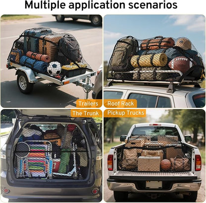 Cargo Net for Pickup Truck Bed for Toyota Tacoma XtraCab Double Cab SR5 Off-Road Pro 2000-2025 2026 Accessories Mesh Organizer Stretchable 4'x4' to 7'x7' Netting Highly Elastic