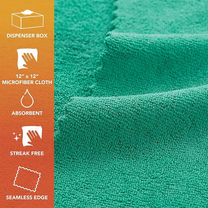 Arkwright Smart Rags Microfiber Cleaning Cloths, Pack of 50 in a Box, Lint Free 180 GSM Reusable Towels for Auto, Office and Household Cleaning, 12 x 12 in, Green