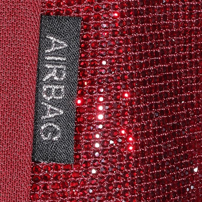 CAR PASS Bling Diamond Burgundy Leather Car Seat Covers Full Sets Interior Sets, Waterproof Shining Glitter Sparkly Crystal Universal Armrest Fit Automotive Truck SUV Cute Women Girl, Red Rhinestone
