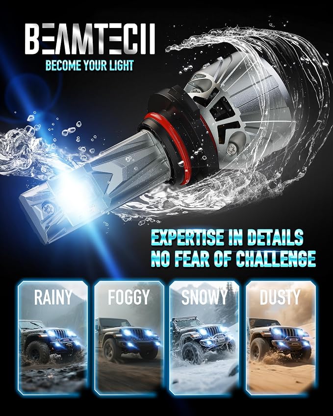 BEAMTECH 9005 Light Bulb, 800% Brighter High Speed Fan 6500K Xenon White Bulbs or Fog Lights Pack of 2