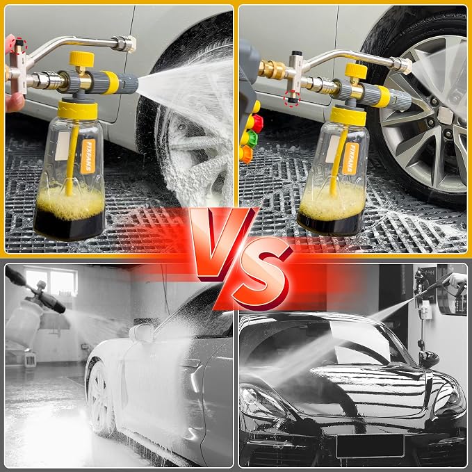 FIXFANS Foam Cannon Gun Dual Connector Accessory for Pressure Washer, Double Tip Attachment Soap Cannon with Power Washer Short Gun, Car Wash Foam Gun Kit, 1/4" Quick Connect, 5 Nozzle Tips