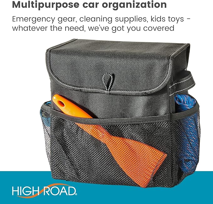 High Road Carganizer Car Storage Organizer with Lid - Multipurpose Small Car Storage Box, Back or Front Seat Organizer, Auto Console or Trunk Organizer - Univeral Fit in All Vehicles